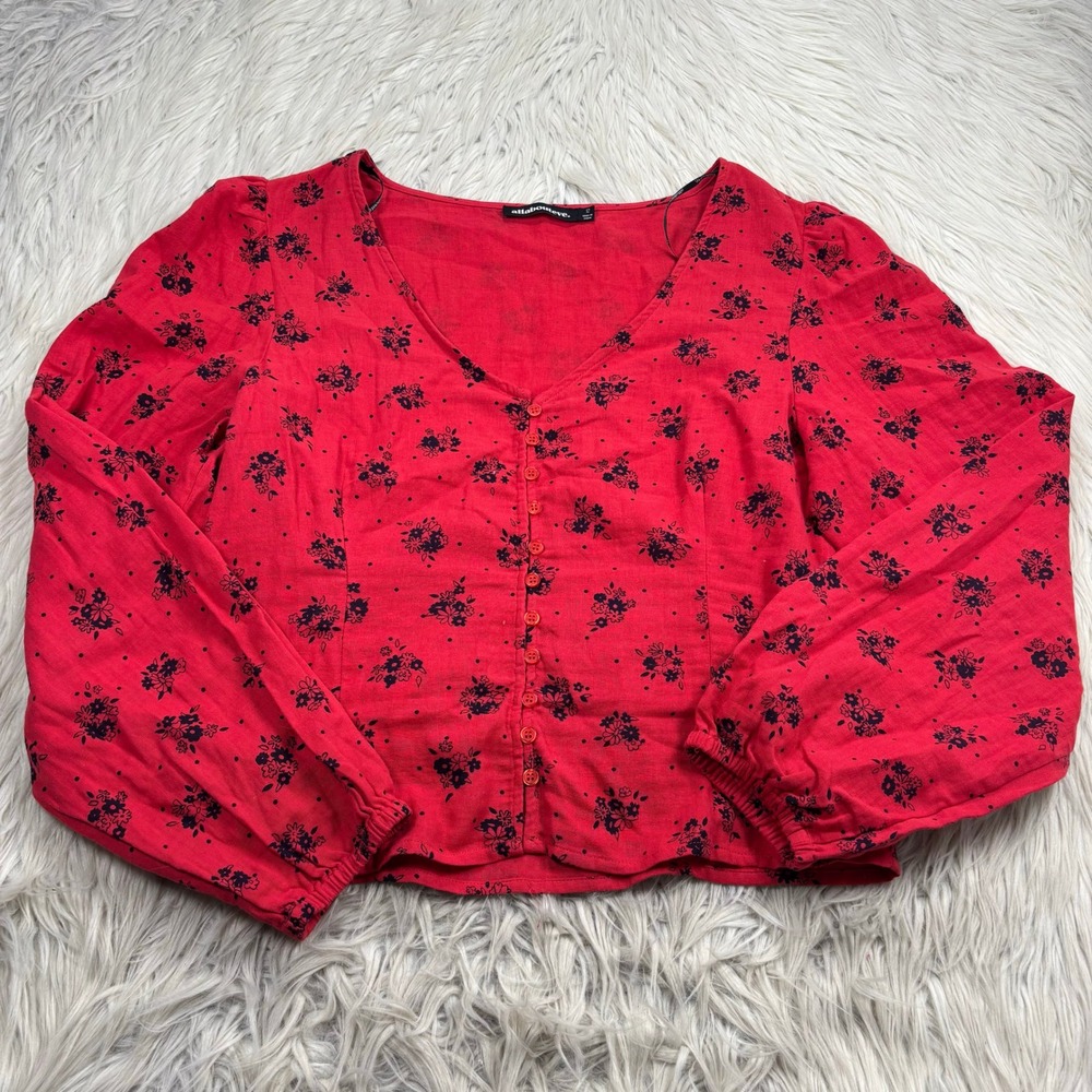 All About Eve Women's 12 Tully Red Black Floral Blouse Romantic Coquette